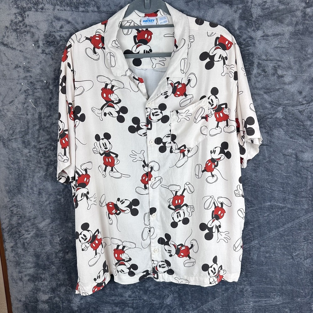 Mad Engine Disney Mickey & Friends All-Over Print Tee Men's 2XL White Rayon